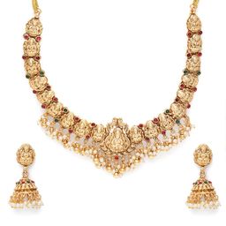 Peora Gold Plated Faux Kundan & Beads Studded Jewellery Set-image-40