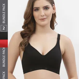 Floret Pack of 2 Black & Red Solid Non-Wired Non Padded T-shirt Bra T3050-14