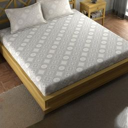 UrbanArts Grey & White Printed Cotton 400 TC King Bedsheet With 2 Pillow Covers-image-73