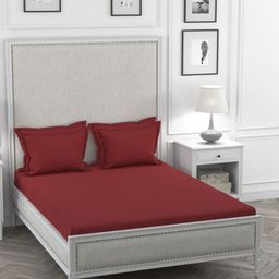 Portico New York Maroon Solid 350 TC King Bedsheet With 4 Pillow Covers-image-2