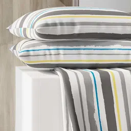 Layers Zen Grey & White Striped 225 TC King Bedsheet with 2 Pillow Covers-image-78