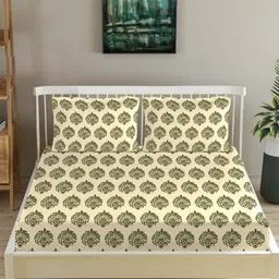 Trance Home Linen Green 200 TC King Flat Printed Bedsheet with 2 Pillow Covers-image-63