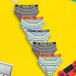 XY Life Boys White and Blue Pack of 5 Striped Arcade IntelliSoft Tencel Modal Briefs-image-12