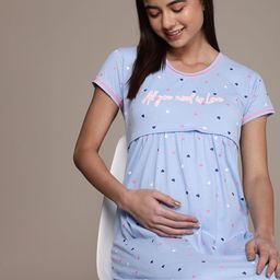 beebelle Blue Printed Maternity & Feeding Pure Cotton Nightdress-image-82