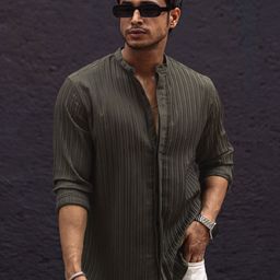 Powerlook India Slim Mandarin Collar Long Sleeves Regular Fit Casual Shirt-image-13