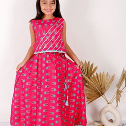 Superminis Girls Ethnic Motif Printed Gotta Patti Lehenga With Blouse-12