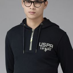 U.S. Polo Assn. Denim Co. Men Navy Blue Brand Logo Placement Print Hooded Sweatshirt-picture-44