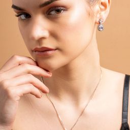 PANASH Silver-Plated Cubic Zirconia Stone Studded Pendant With Chain With Earrings-7