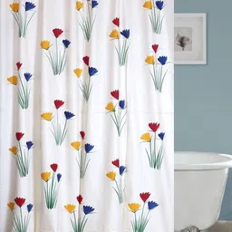 CASA-NEST White & Red Floral Printed Waterproof Shower Curtain-14