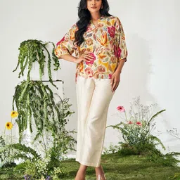 DRESOUL Floral Printed Mandarin Collar Cuffed Sleeves Top With Trousers-image-34