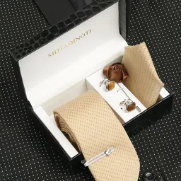 MUTAQINOTI Men Cream Dotted Italian Silk Formal Accessory Gift Set-image-28