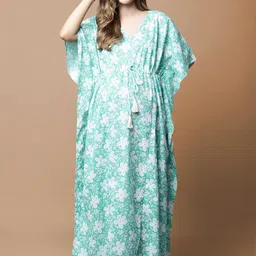 Secret Wish Floral Printed Pure Cotton Maternity Kaftan Maxi Nightdress-image-32