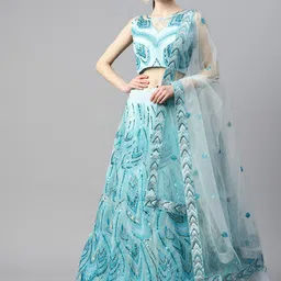 Divine International Trading Co Embellished Sequinned Unstitched Lehenga & Blouse With-image-48