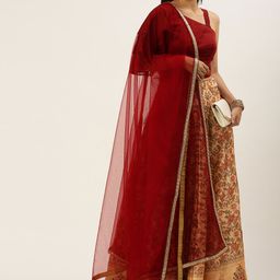 Ethnovog MaroonBeige Made to Measure LehengaBlouse With Dupatta-image-1