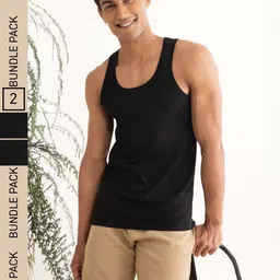 DAMENSCH Men Black Pack of 2 NEO-Cotton Anti Bacterial & Anti Microbial Innerwear Vests-24