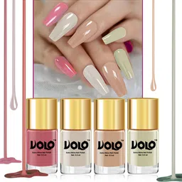 VOLO Set Of 4 Intense Shine Nail Polish 9.9ml- Mischievous Mint- Tan- Nude- Light Nude-56