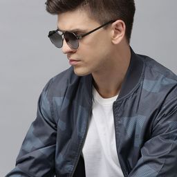 BEAT LONDON by PEPE JEANS Men Navy Blue Abstract Print & Striped Lightweight Bomber Jacket-7