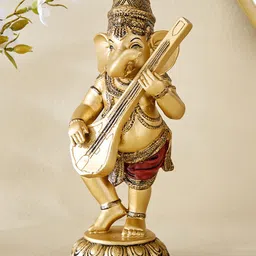 Home Centre Alpana Fiesta Gold-Toned Ganesha with Sitar Religious Idol Showpiece-image-42