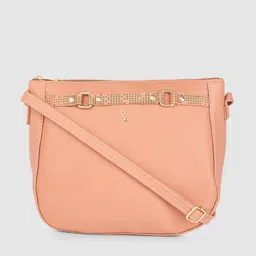 Baggit Pink Solid Regular Structured Shoulder Bag with Applique Detail-5