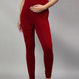 SillyBoom Women Maroon Solid Churidar Length Maternity Leggings-image-75