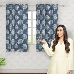 HOKIPO Blue & White 2 Pieces Floral Printed Room Darkening Window Curtains-image-24