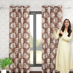 HOKIPO Brown & White2 Pieces Floral Printed Room Darkening Window Curtains-image-64
