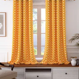 Story@home Set of 2 Orange & White Geometric Room Darkening Window Curtain-14
