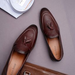 Men Rosewood Leatherette Formal Slip On Shoes Tassel Moccasins-image-81