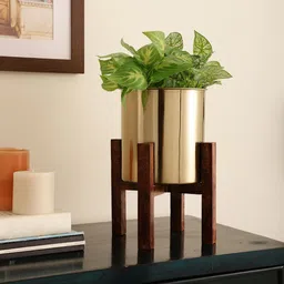 Maison Modern Gold-Toned 2 Pieces Stainless Steel Planter With Wooden Arbor-picture-29