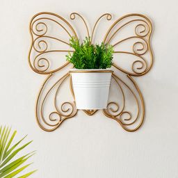 ExclusiveLane White Butterfly-Shaped Wall Hanging Planter With Stand-37