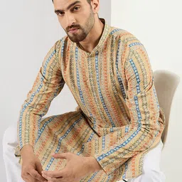 House of Pataudi Geometric Embroidered Mandarin Collar Chikankari Straight Kurta-picture-33