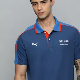 PUMA Motorsport BMW MMS Brand Logo Regular fit Polo Collar Sustainable T-shirt With Contrast Collar-image-59
