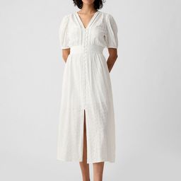 GAP Schiffli Embroidered Smocked Puff Sleeve Fit & Flare Midi Dress-image-31