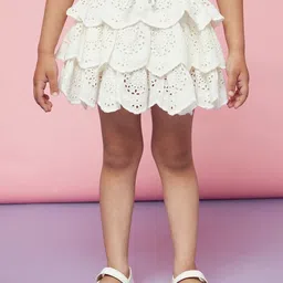 SPUNKIES Girls White Schiffli Printed Knee Length Flared Skirts-51