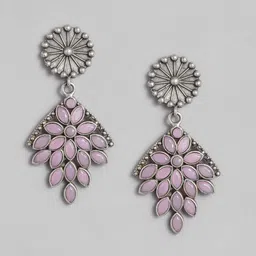 AITIHYA Silver-Plated Stones-Studded Teardrop Shaped Oxidised Drop Earrings image 4