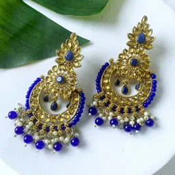 I Jewels Gold-Plated Kundan Studded & Beaded Chandbalis Earrings-16