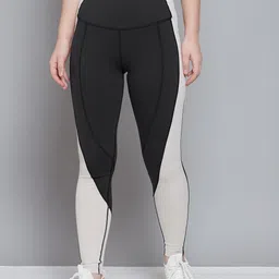 Reebok Women Black & Off-White Lux High-Rise Colourblock Training Tights-image-83