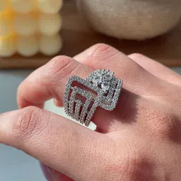 ISHKAARA Rhodium-Plated American Diamond Studded Luminous Kiss Finger Ring-43