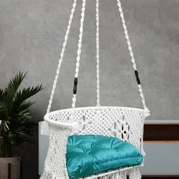 Patiofy Premium White & Blue C-Shaped Comfortable Hammock Swing Chair With Cushion-picture-10