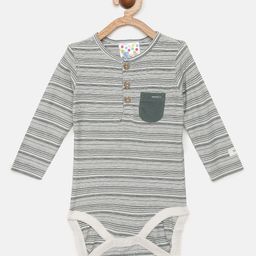 Eimoie Infant Girls Green & White Striped Pure Cotton Bodysuit-image-57