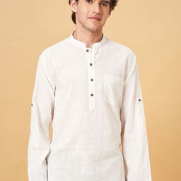 indus route by Pantaloons Ethnic Motifs Woven Design Mandarin Collar Roll Up Sleeves Kurta-image-39