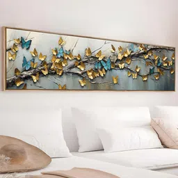 Art Street Gold-Toned & Blue 1 Piece Canvas Floral and Botanical Wall Paintings-image-25