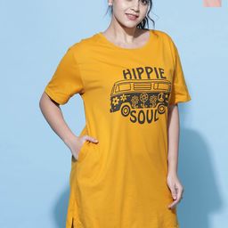 9shines Label -Women Pack Of 2 Graphic Printed Cotton Longline Lounge T-shirts-image-86