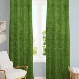 Homefab India Green Set of 2 Room Darkening Long Door Curtain-image-30