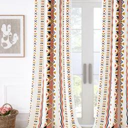 Story@home White & Orange Geometric Room Darkening Door Curtain-20