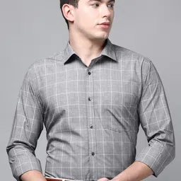 Park Avenue Men Grey Slim Fit Checked Pure Cotton Formal Shirt-image-3