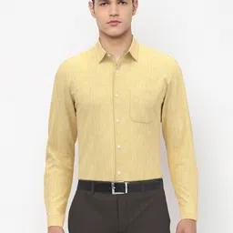 Peter England Men Yellow Regular Fit Solid Cotton Formal Shirt-image-62