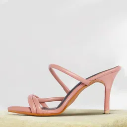 ELLE Peach-Coloured Solid Block Heels with Criss-Cross Detail-11