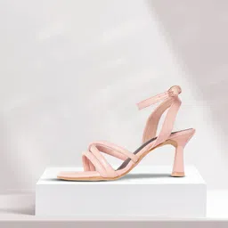 ELLE Peach-Coloured Solid Block Heels with Criss-Cross Detail-12