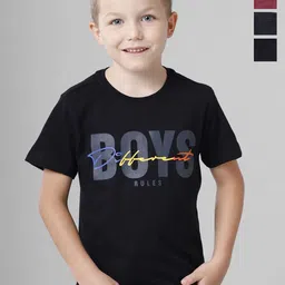 BAESD Boys Multicoloured Typography 5 Printed Applique T-shirt-29
